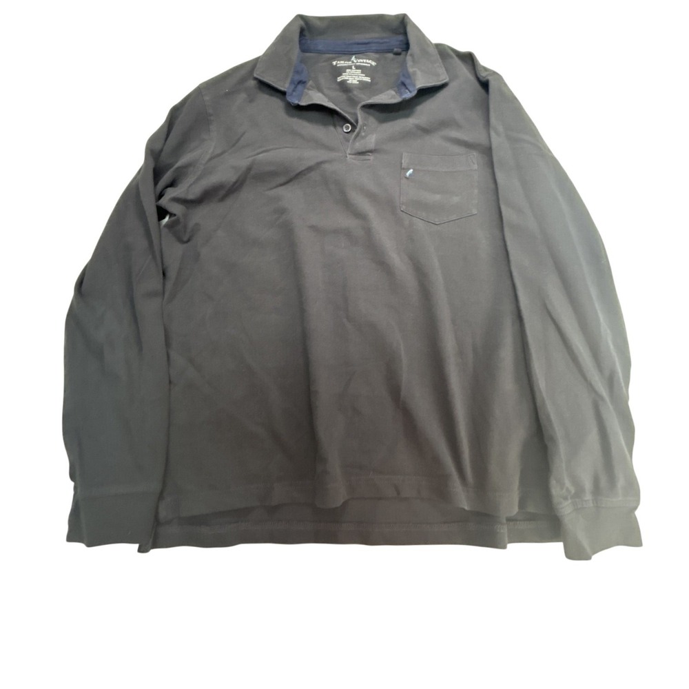 Tailor Vintage polo shirt Men's size Large black pocket long-sleeve